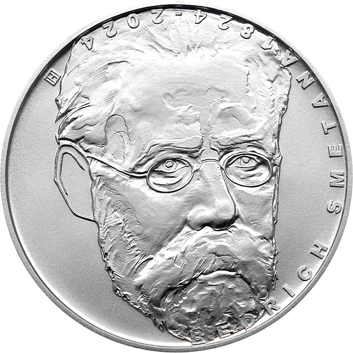 Přední strana Stříbrná mince 200 Kč Bedřich Smetana 200. výročí narození 2024 Standard