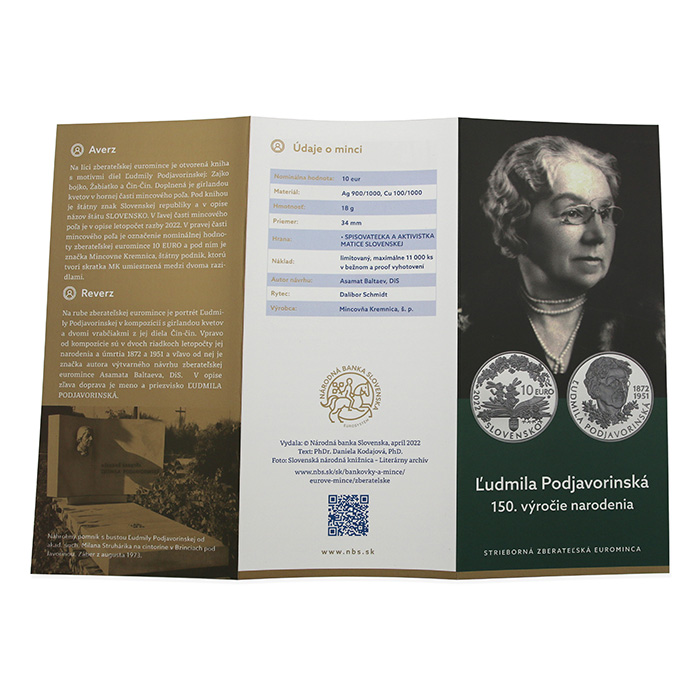 Stříbrná mince Ľudmila Podjavorinská - 150. výročí narození 2022 Standard