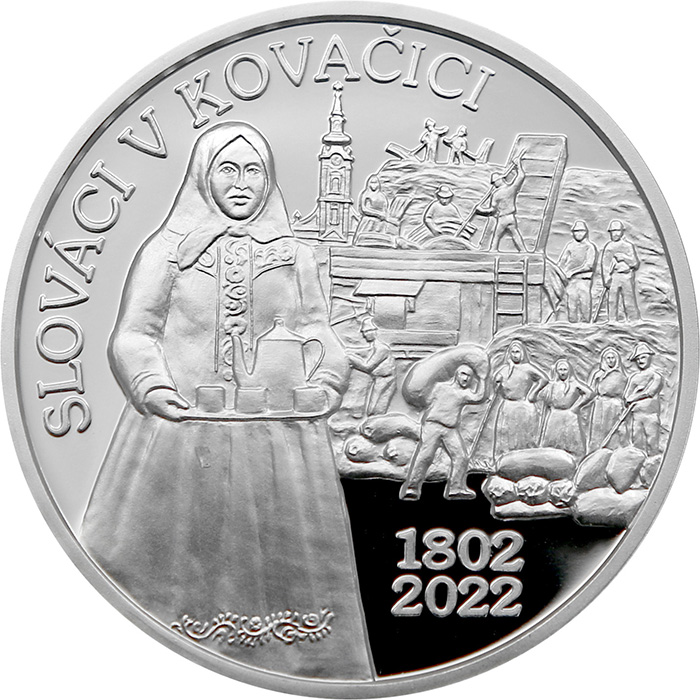 Přední strana Stříbrná mince Začátek osidlování Kovačice Slováky - 220. výročí 2022 Proof