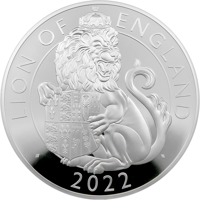 Přední strana Stříbrná mince 5 Oz Lion of England 2022 Proof