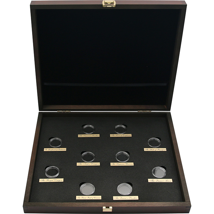 Drevená krabička pre 10 x 1/4 Oz Au mince série The Royal Tudor Beasts