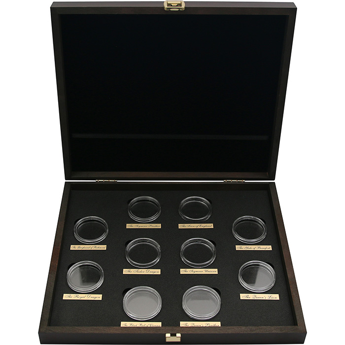 Dřevěná krabička pro 10 x 2 Oz Ag mince série The Royal Tudor Beasts