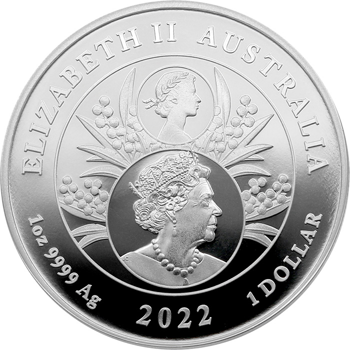 Zadní strana Stříbrná mince Platinové výročí Královny Alžběty II. 1 Oz 2022 Proof