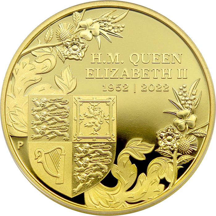 Přední strana Zlatá mince 2 Oz Platinové výročí Královny Alžběty II. 2022 Proof