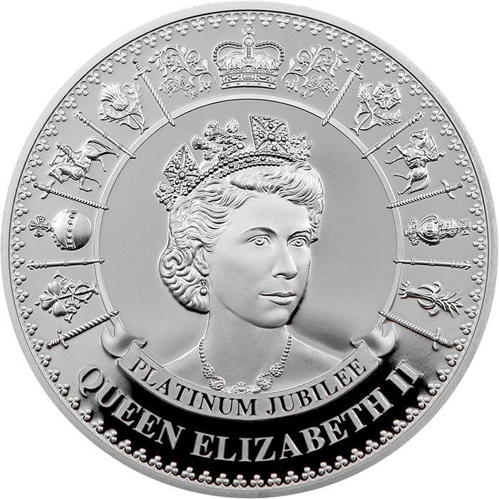 Přední strana Stříbrná mince Platinové výročí Alžběty II. 1 Oz 2022 Proof