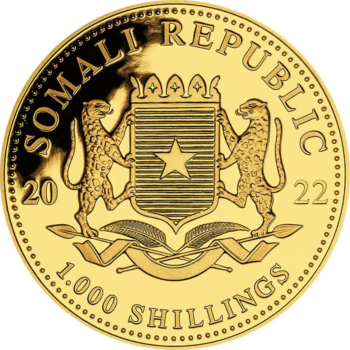 Zlatá investiční mince Leopard Somálsko 1 Oz 2022
