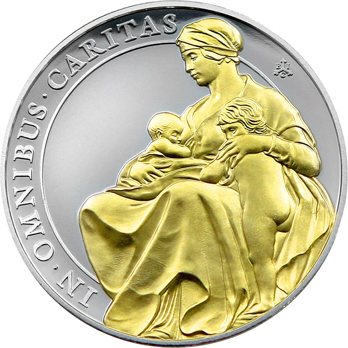 Stříbrná pozlacená mince Ctnosti královny - Dobročinnost 1 Oz 2022 Proof