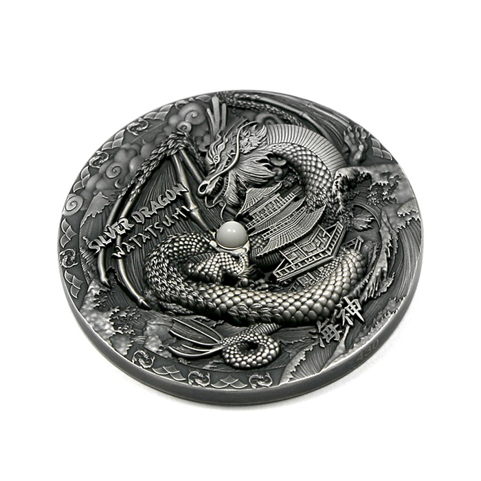 Stříbrná mince 2 Oz Draci - japonský drak 2021 perla Antique Standard