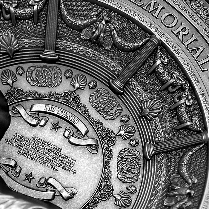 Stříbrná mince 1 kg 100 let od realizace Lincoln Memorial 2022 Antique Standard