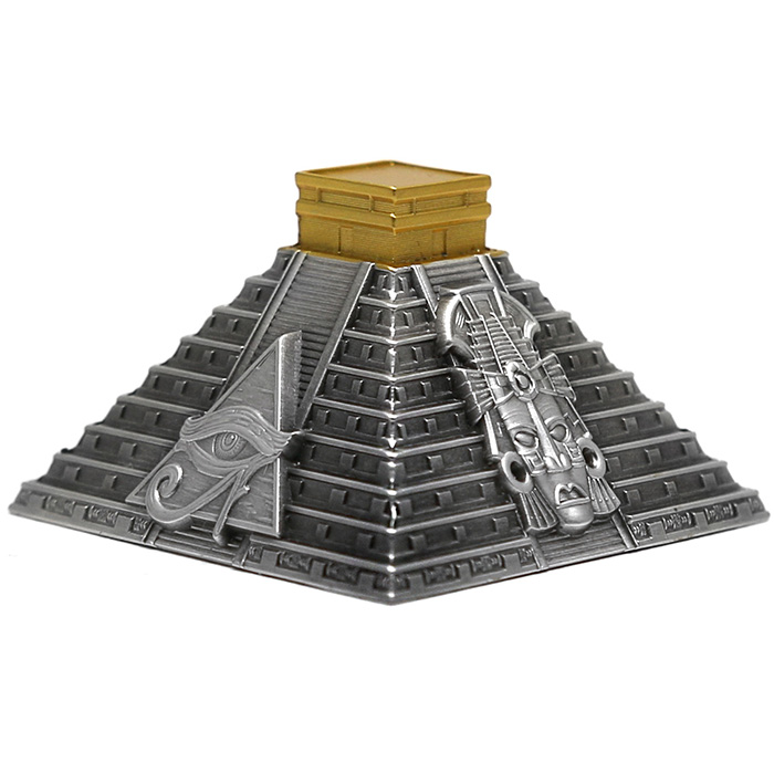 Stříbrná pozlacená mince 5 Oz Mayská pyramida 2022 Antique Standard