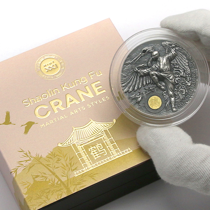 Strieborná minca Shaolin Kung-fu - Žeriav 2 Oz 2022 Antique Standard