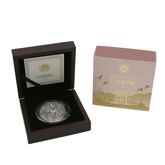 Stříbrná mince Shaolin Kung-fu - Jeřáb 2 Oz 2022 Antique Standard