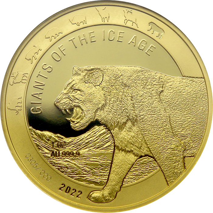 Zlatá investiční mince Obři doby ledové - Lev jeskynní 1 Oz 2022