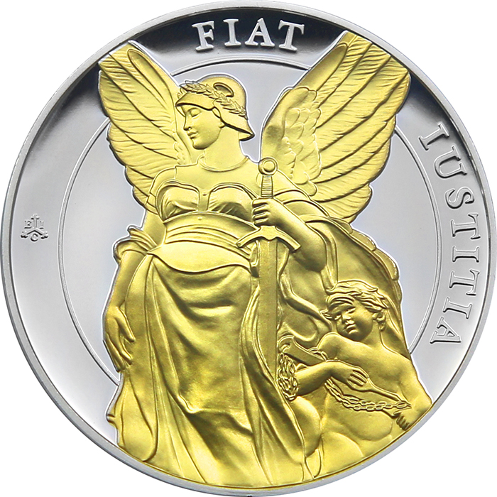 Stříbrná pozlacená mince Ctnosti královny - Spravedlnost 1 Oz 2022 Proof