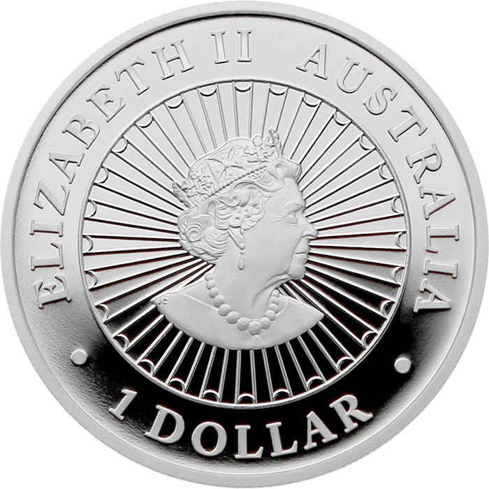 Zadní strana Strieborná minca Great Southern Land Austrália 1 Oz Lepidolit 2022 Proof