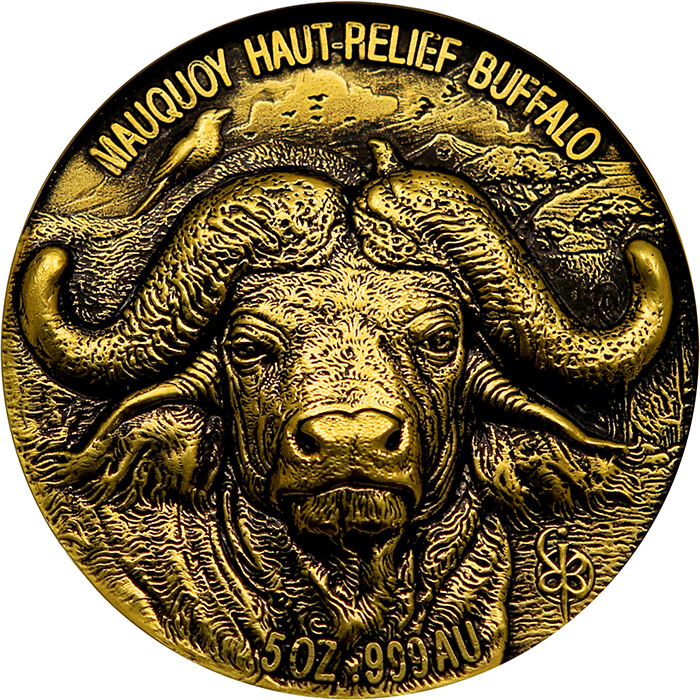 Zlatá mince 5 Oz Buvol The African Big Five High Relief 2020 Antique Standard