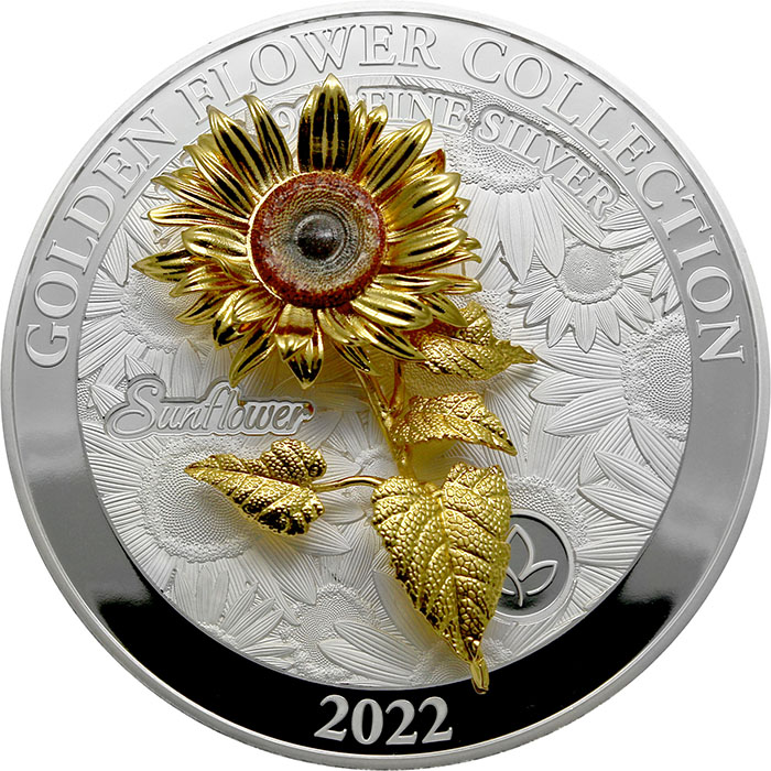 Stříbrná mince 1 kg Golden Flower Collection - zlatá 3D slunečnice 2022 Proof
