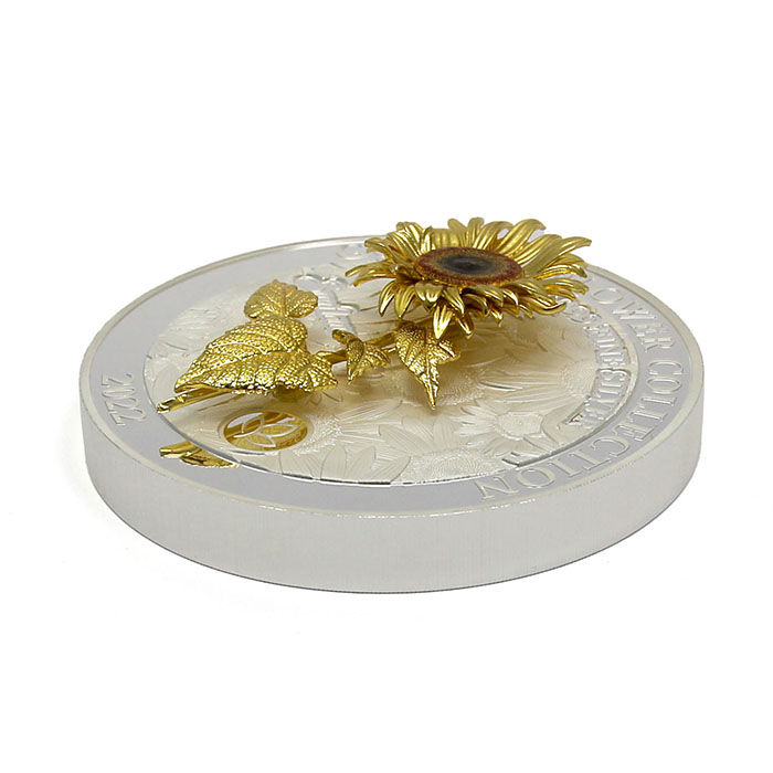 Stříbrná mince 1 kg Golden Flower Collection - zlatá 3D slunečnice 2022 Proof