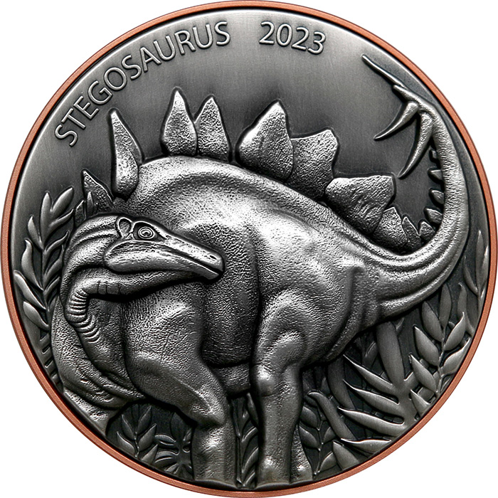 Bimetalová minca Obri sveta Dinosaurov - Stegosaurus 2023 Antique Štandard