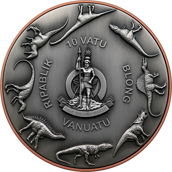 Bimetalová mince Obři světa Dinosaurů - Stegosaurus 2023 Antique Standard