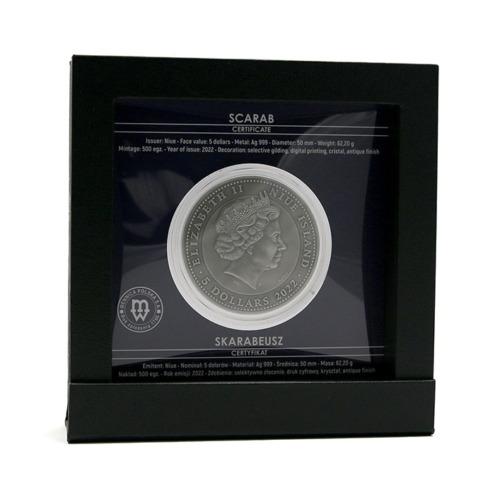 Stříbrná pozlacená mince Skarabeus Křišťál 2 Oz 2022 Antique Standard