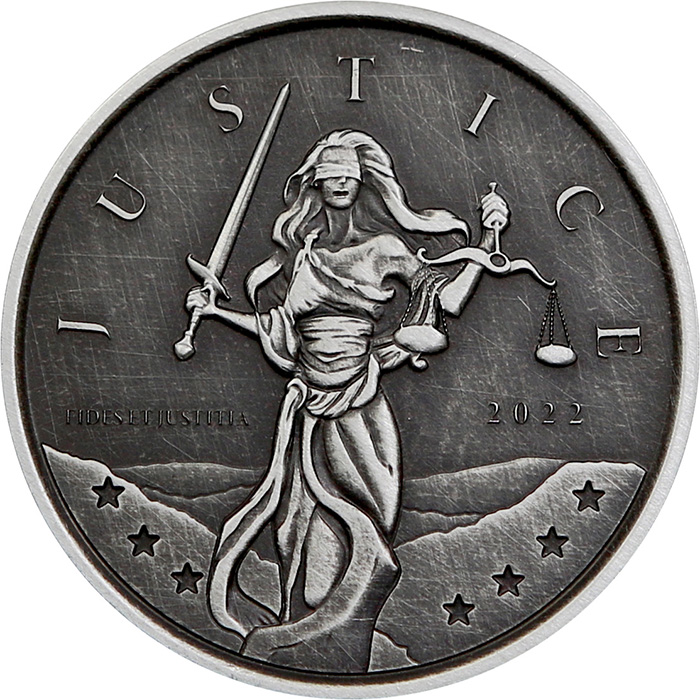 Stříbrná investiční mince Gibraltar Lady Justice Antique 1 Oz 2022