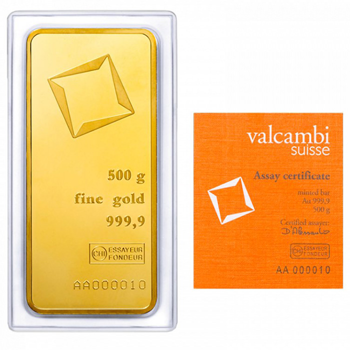 500g Valcambi SA Švýcarsko Investiční zlatý slitek