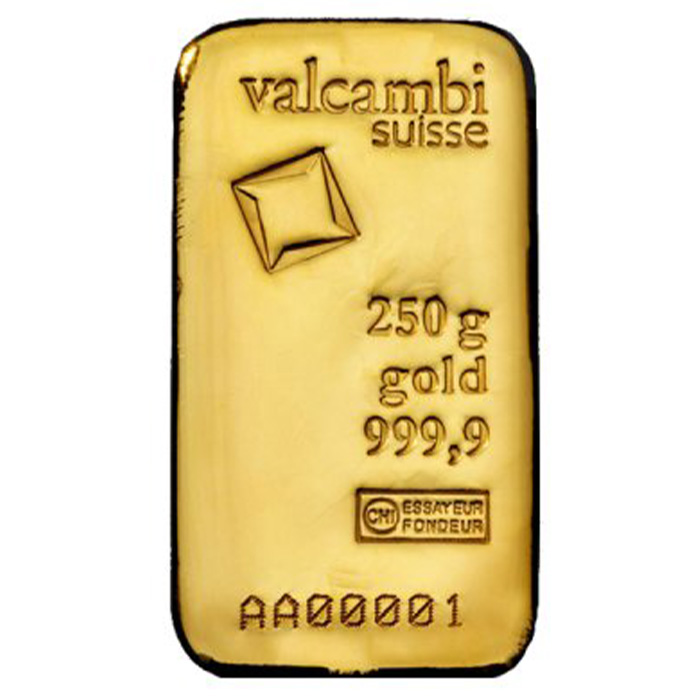 250g Valcambi SA Švýcarsko Investiční zlatý slitek Litý