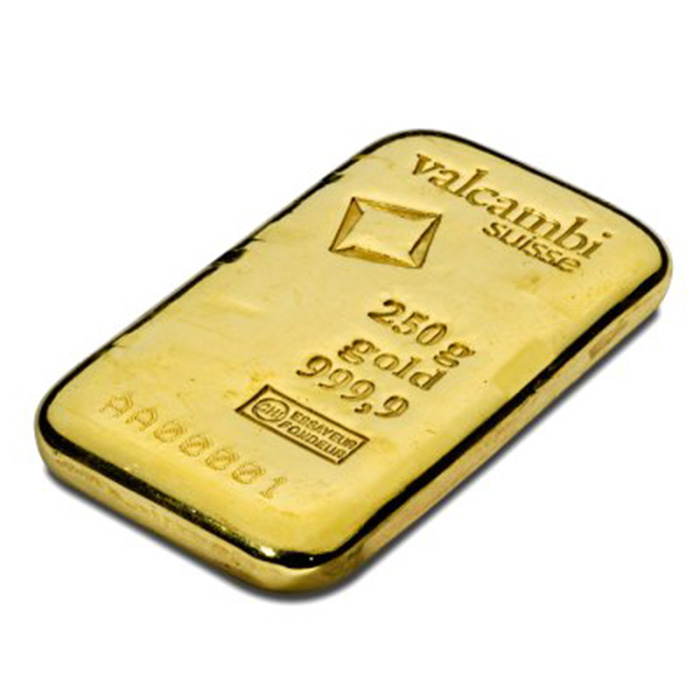 250g Valcambi SA Švýcarsko Investiční zlatý slitek Litý