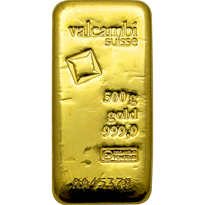 Přední strana 500g Valcambi SA Svájc befektetési arany ingot Cast