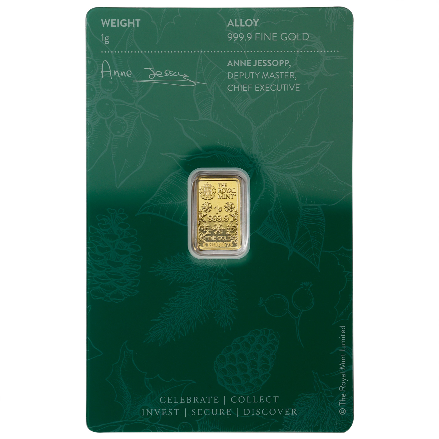 Zadní strana 1g The Royal Mint - Merry Christmas/Veselé Vánoce Investiční zlatý slitek