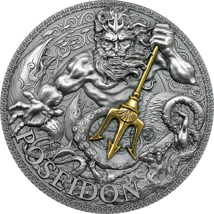 Stříbrná mince 3 Oz Velká řecká mytologie - Poseidón 2022 Antique Standard