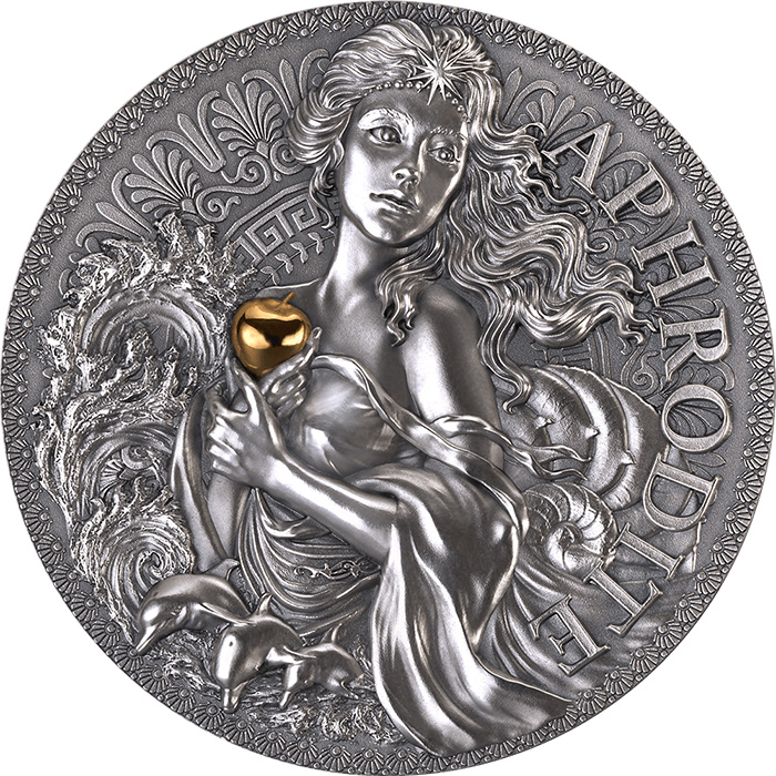 Strieborná minca Veľká grécka mytológia - Afrodita 2 Oz 2022 Antique Standard