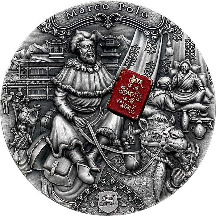 Přední strana  Stříbrná mince Slavní průzkumníci - Marco Polo 2 Oz 2022 Antique Standard