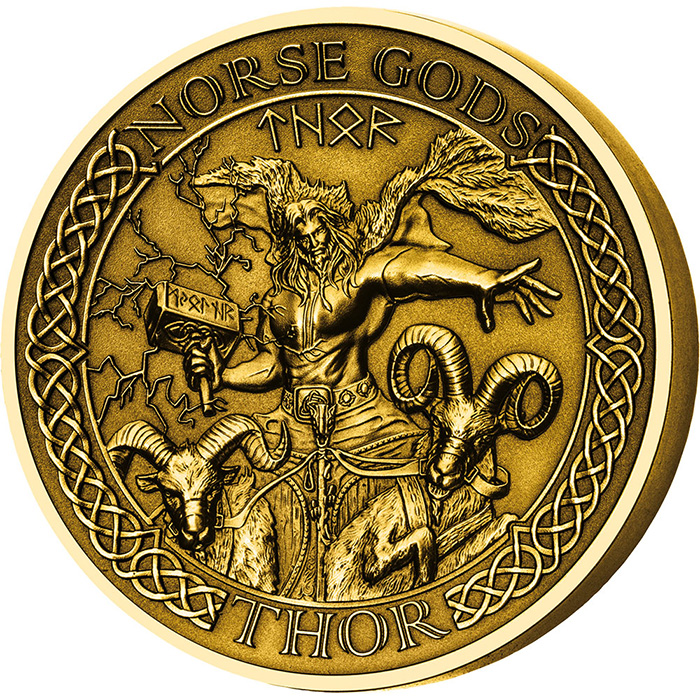 Zlatá mince Severští bohové - Thor 1 Oz 2023 Antique Standard