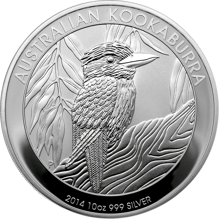 Přední strana Stříbrná investiční mince Kookaburra Ledňáček 10 Oz 2014