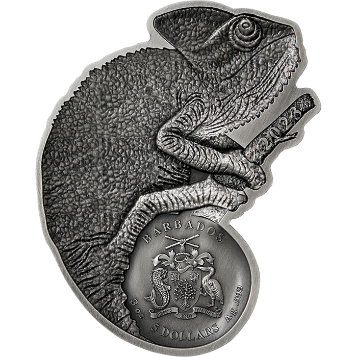 Strieborná minca 3 Oz Chameleon 2023 Antique Standard