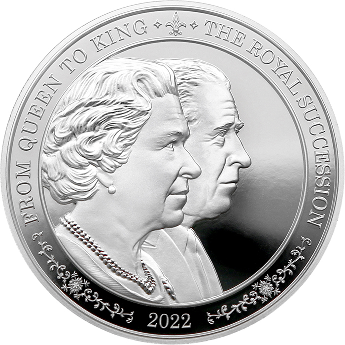 Přední strana Stříbrná mince Královna a král 1 Oz 2022 Proof