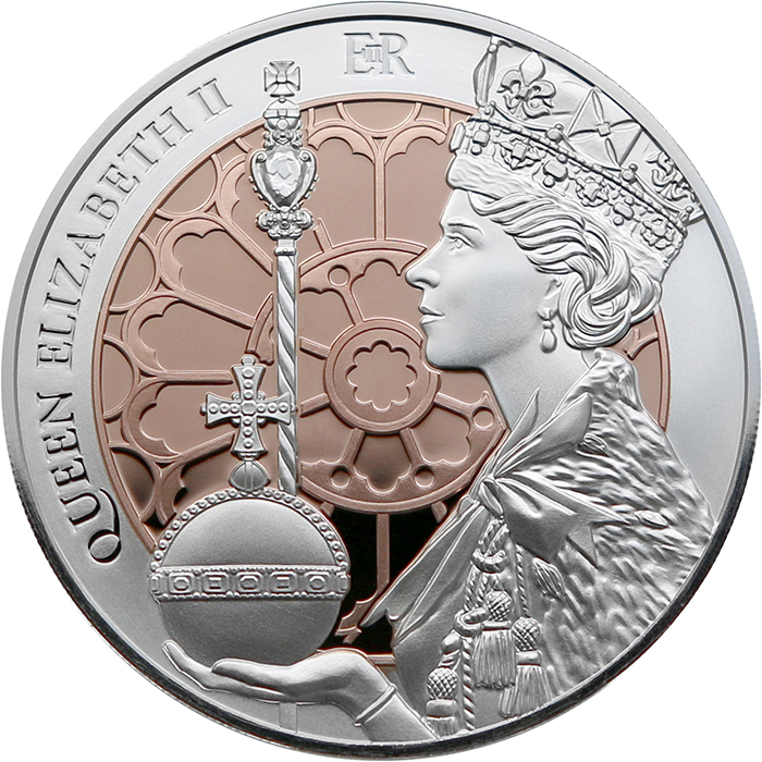Stříbrná pozlacená mince 70. výročí korunovace Královny Alžběty II. 1 Oz 2023 Proof 