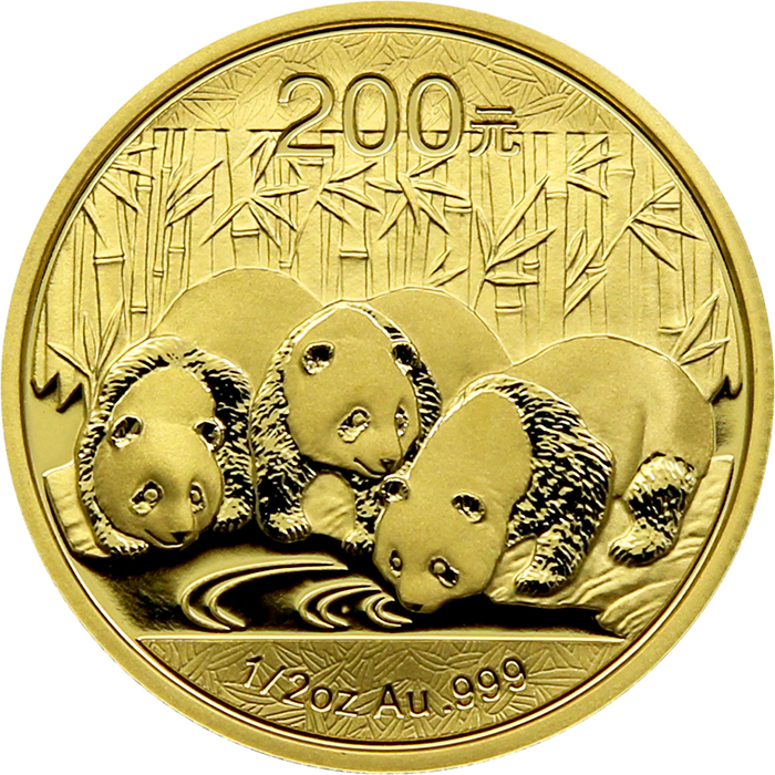 Přední strana Zlatá investičná minca Panda 1/2 Oz 2013