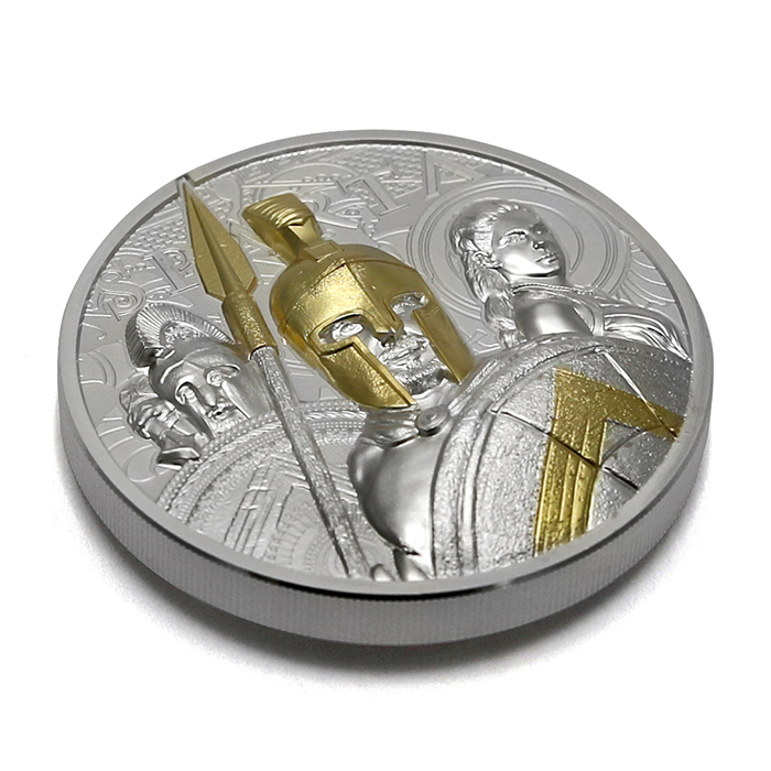 Stříbrná pozlacená mince 3 Oz Sparta Ultra High Relief 2023 Proof
