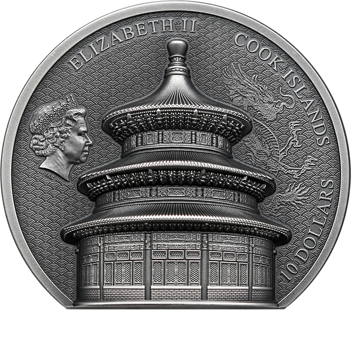 Strieborná minca 2 Oz Chrám nebies v Pekingu Ultra High Relief 2023 Antique Standard