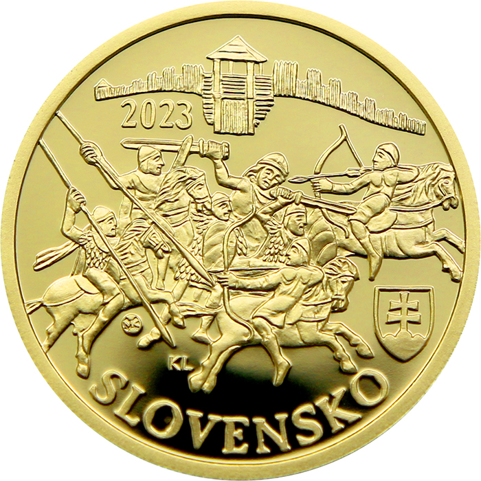 Zadní strana Zlatá minca Vznik Samovej ríše - 1400. výročie 2023 Proof