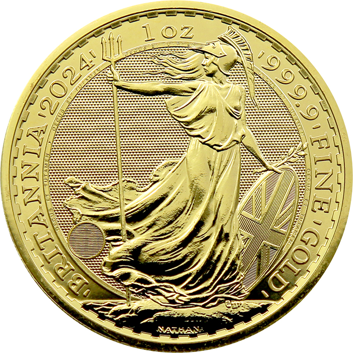 Přední strana Zlatá investiční mince Britannia 1 Oz Král Karel III.