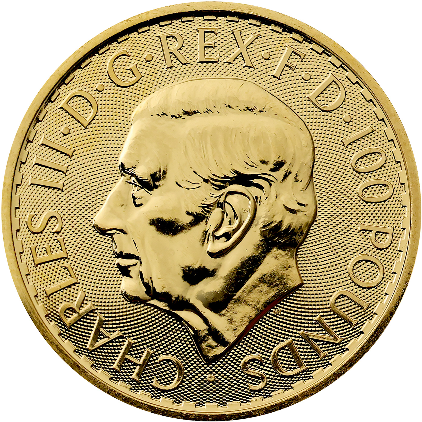 Zadní strana Zlatá investiční mince Britannia 1 Oz Král Karel III.