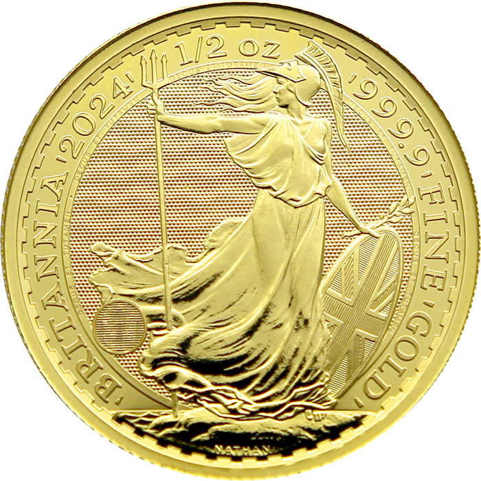 Přední strana Zlatá investičná minca Britannia 1/2 Oz Kráľ Karol III.