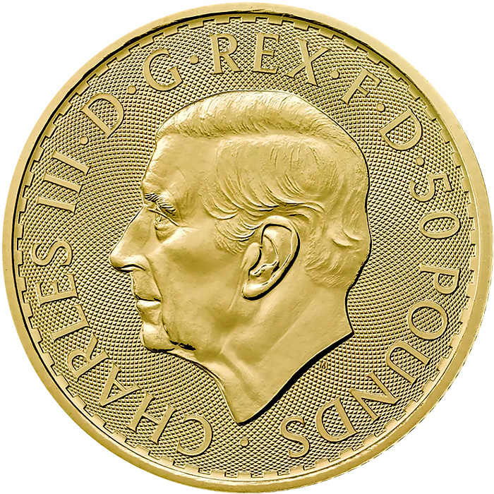 Zadní strana Zlatá investičná minca Britannia 1/2 Oz Kráľ Karol III.