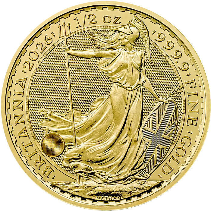 Přední strana Zlatá investičná minca Britannia 1/2 Oz Kráľ Karol III.