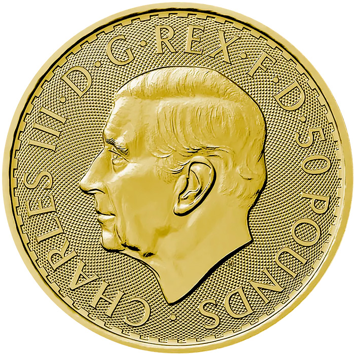 Zadní strana Zlatá investičná minca Britannia 1/4 Oz Kráľ Karol III.