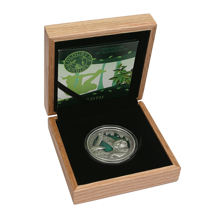 Strieborná minca 3 Oz Farby divočiny - Leňochod 2023 Antique Štandard